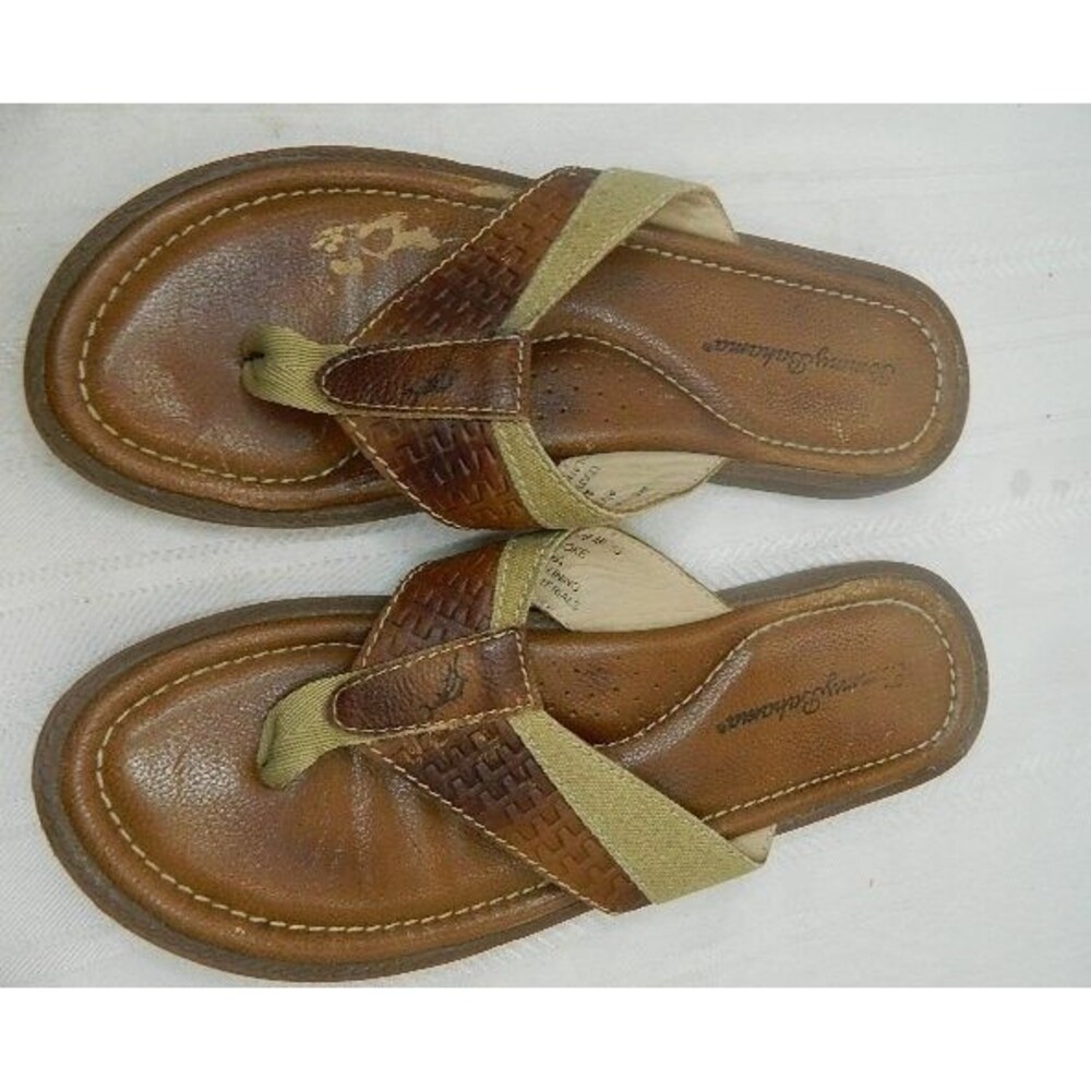 Tommy Bahama Anchors Ashore Sandals Flip Flops Mens Size 10M Brown Leather Woven - Picture 2 of 7